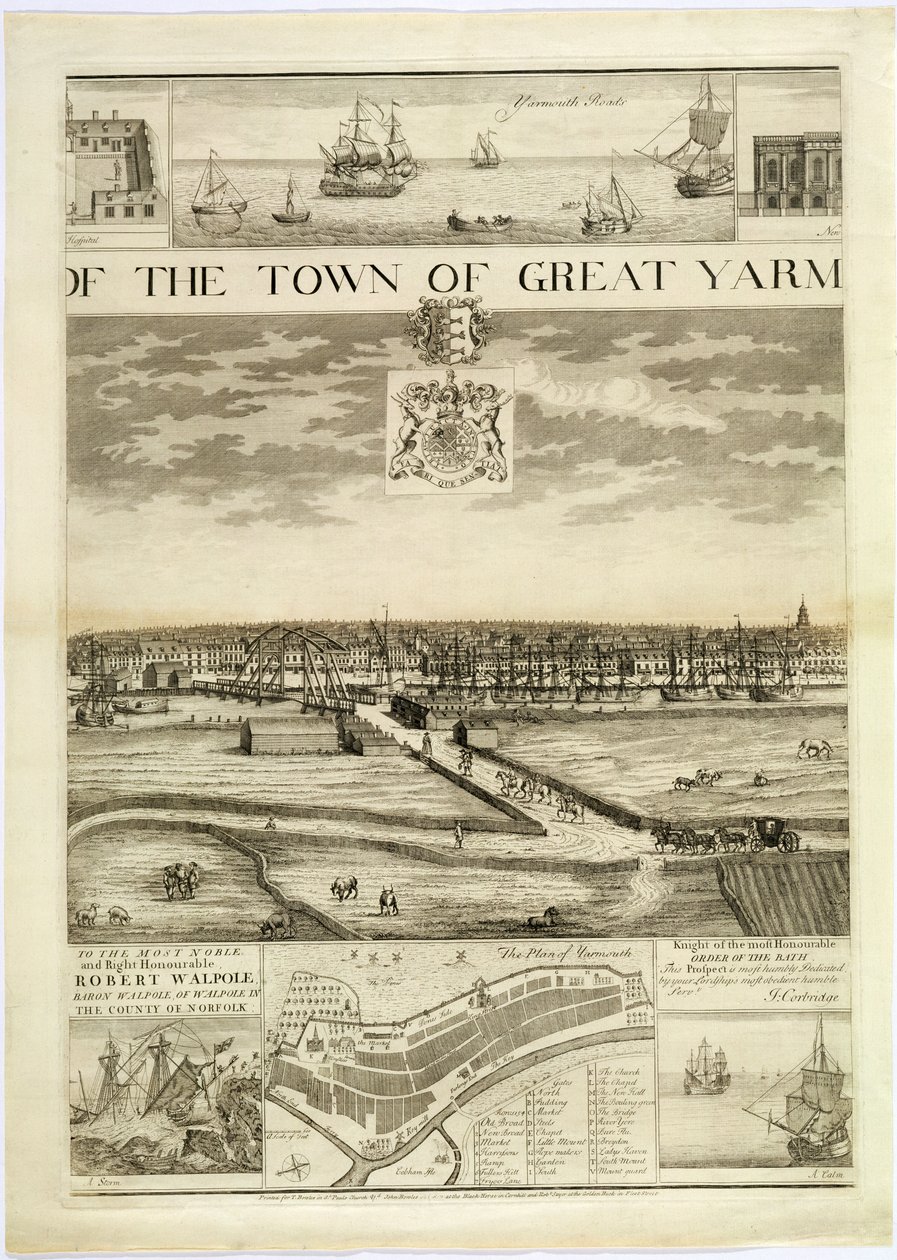 The West Prospect of the Town of Great Yarmouth, Norfolk, metszett John Harris (fl.1686-1740) (lásd még: 241066,241068) alkotó: J. Corbridge