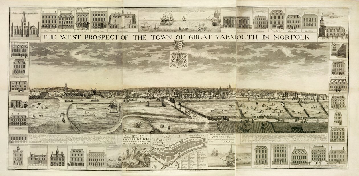 The West Prospect of the Town of Great Yarmouth, Norfolk, metszett John Harris (fl.1686-1740) (lásd még: 241066-68) alkotó: J. Corbridge
