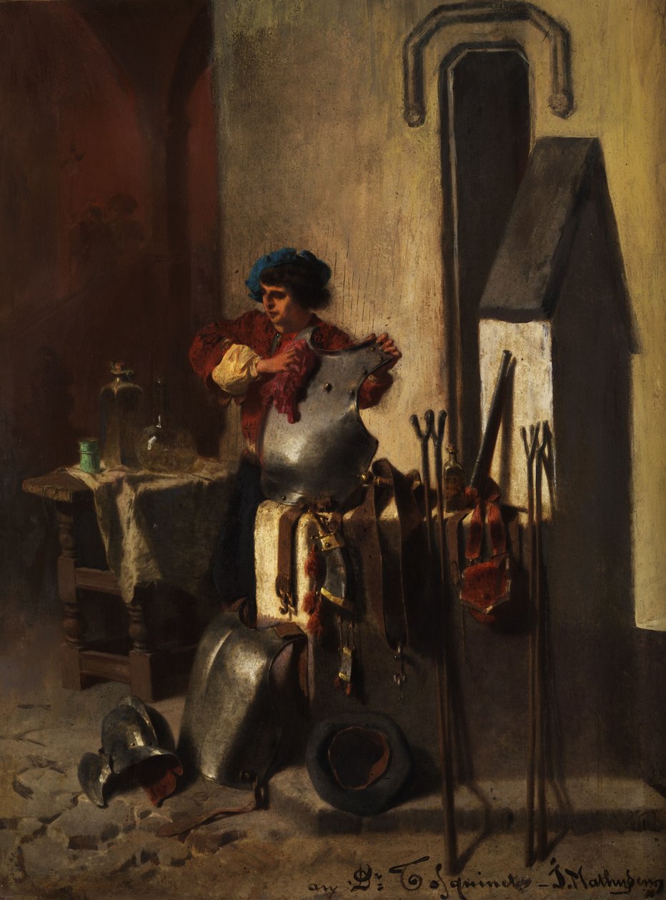 Squire egy fegyvertárban alkotó: J. Mathuysen
