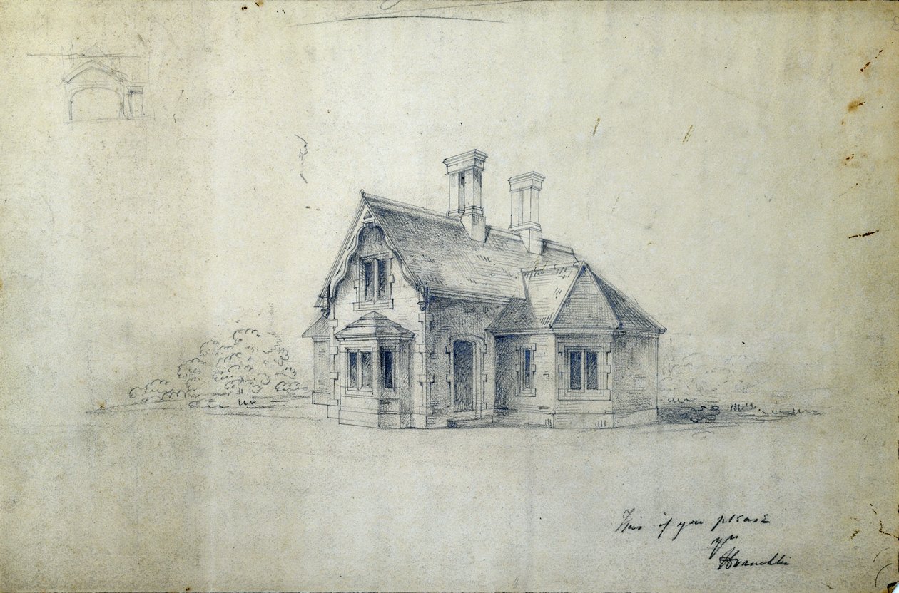 Állomásház, 1850 körül (ceruza papíron) alkotó: J.A. Davies