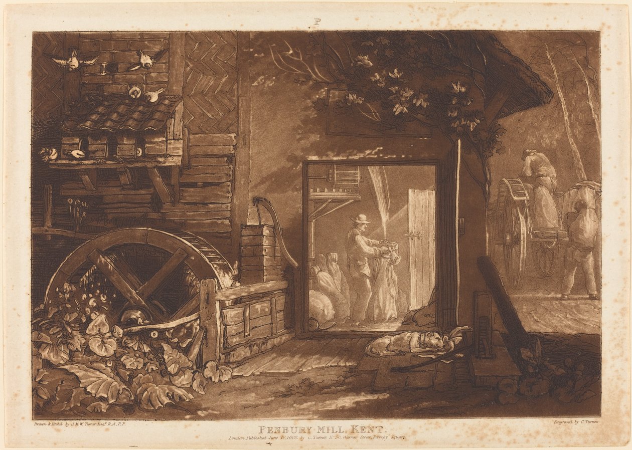 Pembury Mill, Kent, megjelent 1808-ban. alkotó: Joseph Mallord William Turner
