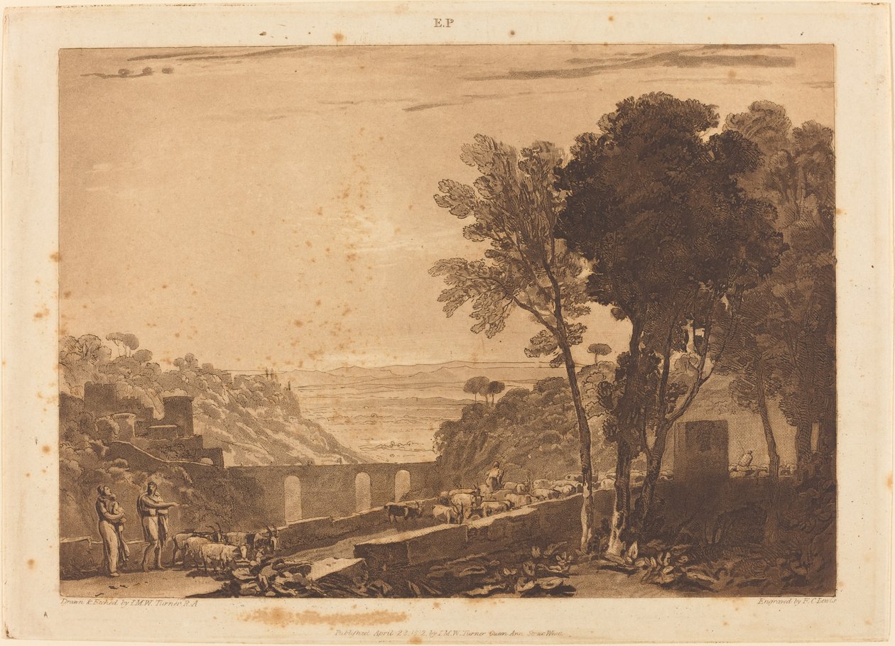 A híd és kecskék, 1812-ben jelent meg. alkotó: Joseph Mallord William Turner