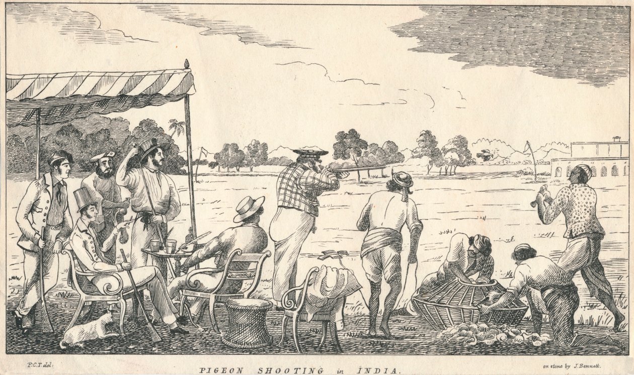 „Galamblövészet Indiában”, 19. század. alkotó: J Bennett