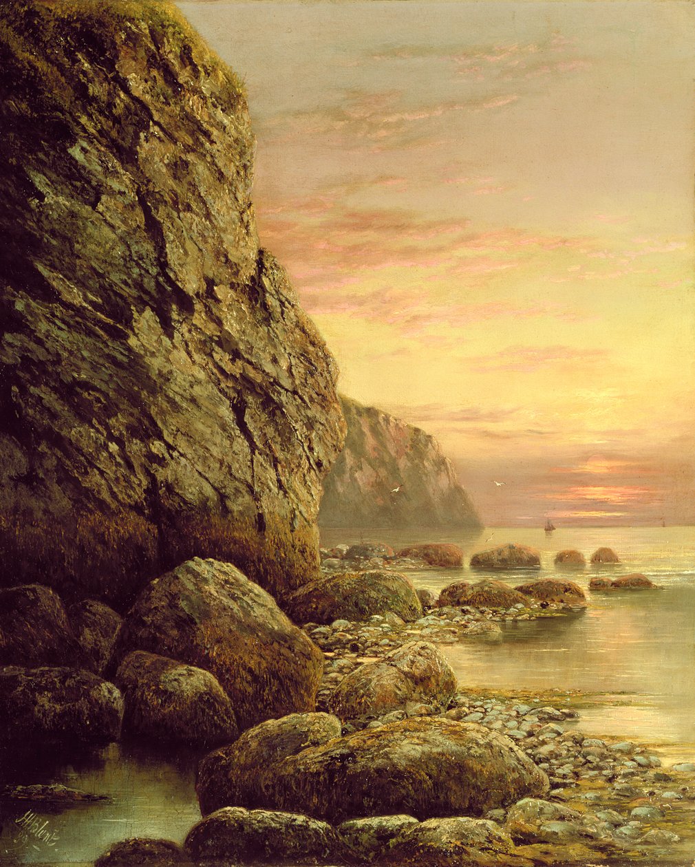 Tengeri táj sziklával naplementében, 1889 alkotó: J. H. Blunt