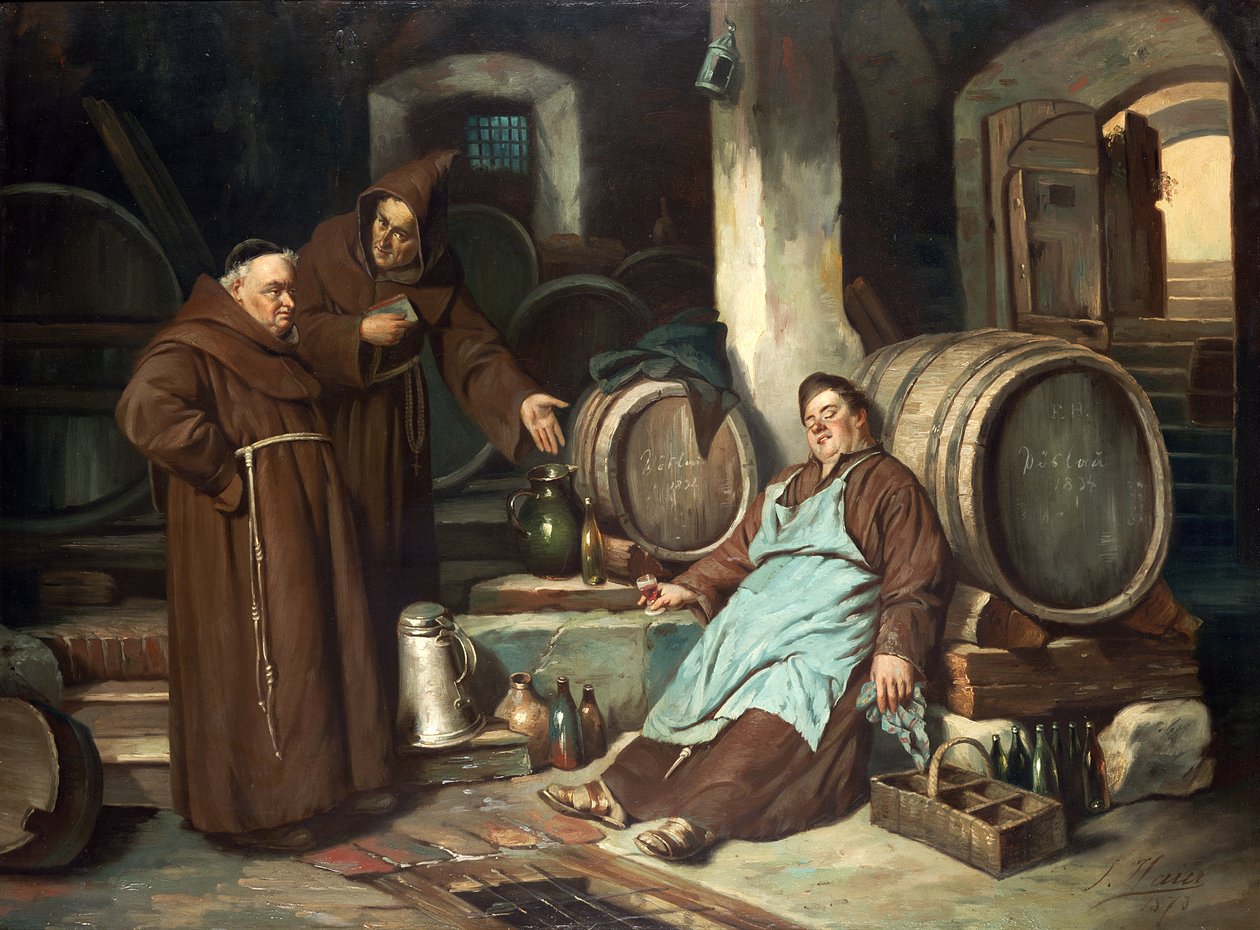 Szerzetesek a pincében, 1873 alkotó: J. Haier
