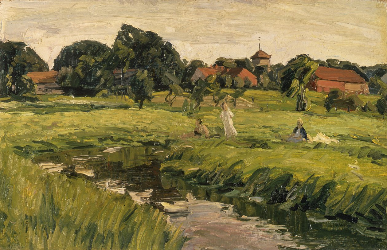 Gyermekek a patak mellett (olaj, vászon) alkotó: J. Hansch