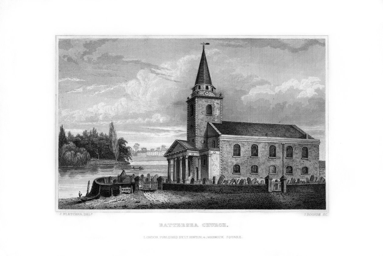 Battersea templom, Battersea, London, 1829. alkotó: J. Rogers
