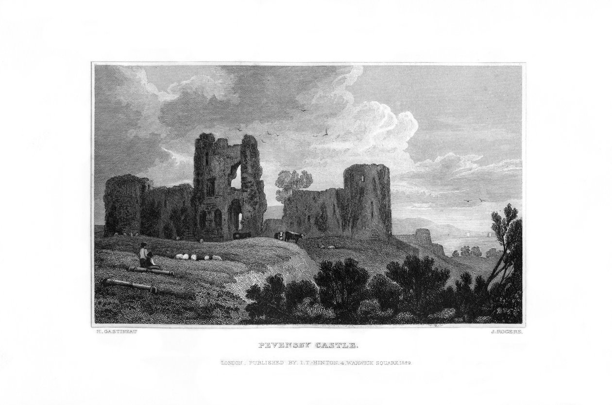 Pevensey kastély, Pevensey, East Sussex, 1829. alkotó: J. Rogers
