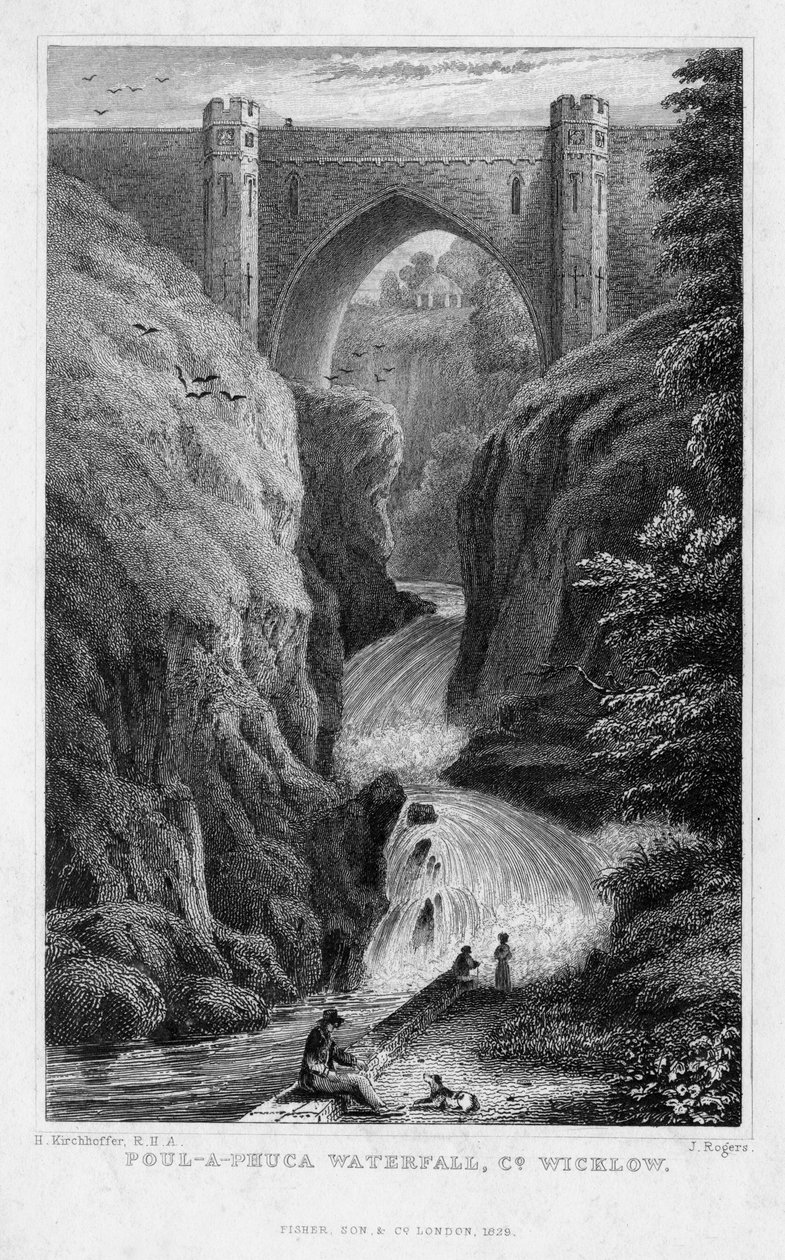 Poul a Phuca vízesés, Wicklow megye, 1829. alkotó: J. Rogers