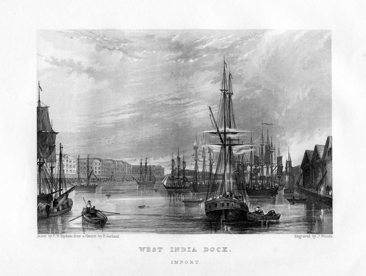 West India Dock, London, 19. század. alkotó: J. Woods