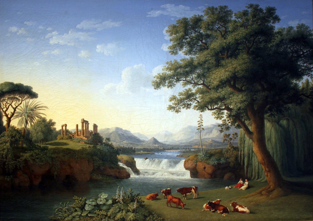 Ideális táj a Juno templommal Agrigentóban alkotó: Jacob Philippe Hackert