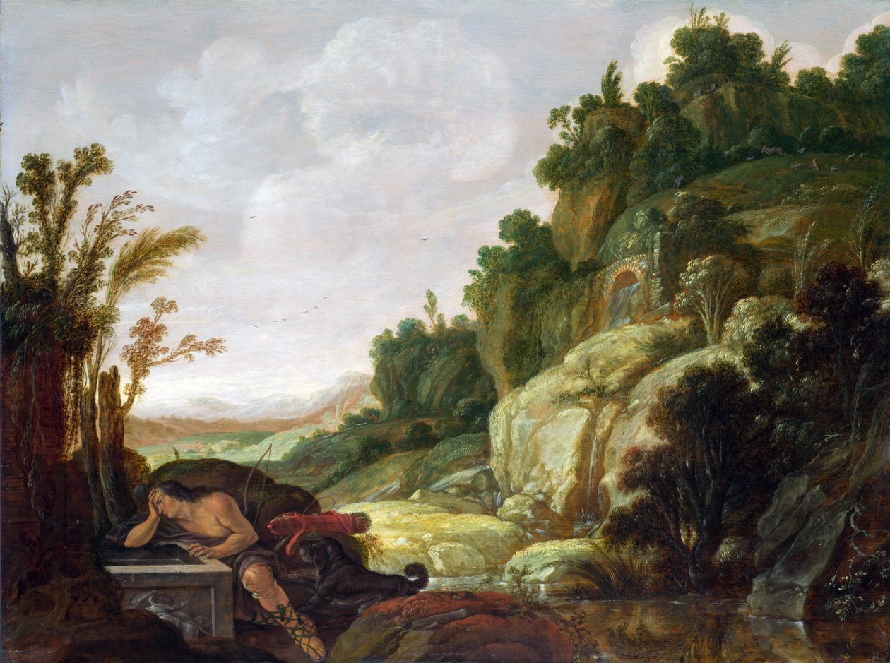 Tájkép Nárcissal a szökőkútnál alkotó: Jacob Symonsz Pynas or Pinas