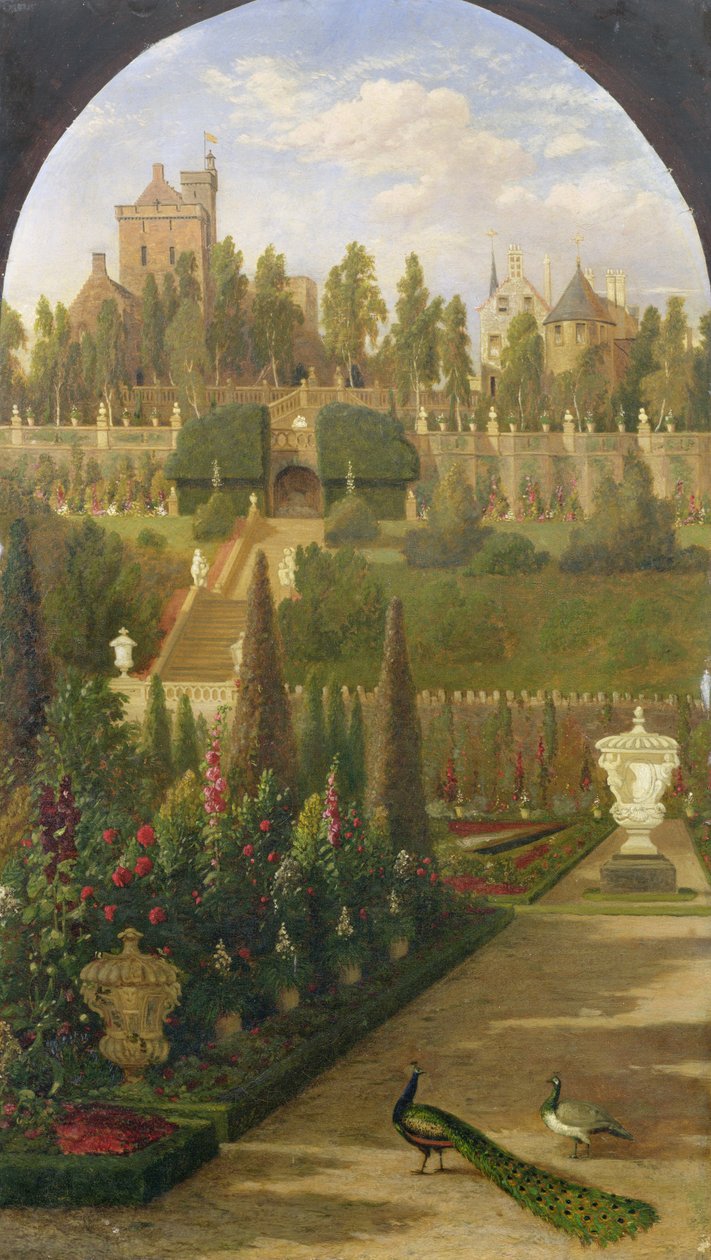 Drummond kastély, Perthshire, a kertből nézve, 1847 alkotó: Jacob Thompson