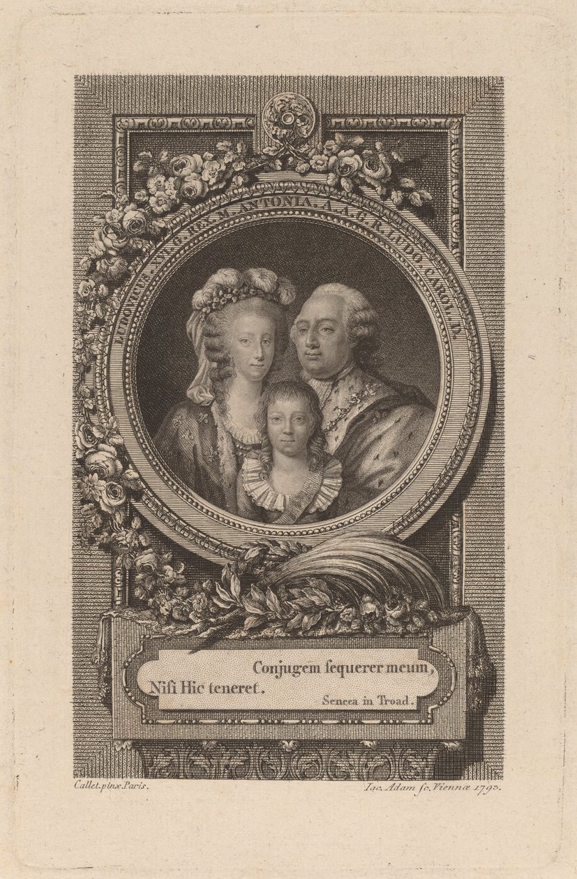 XVI. Lajos, Marie-Antoinette és Louis-Charles, 1793. alkotó: Jacob Adam
