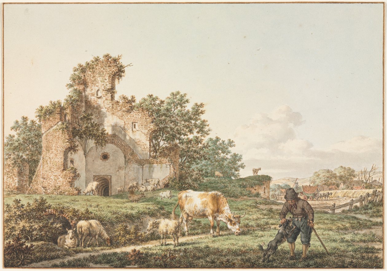 Pásztori táj romokkal, 1799. alkotó: Jacob Cats