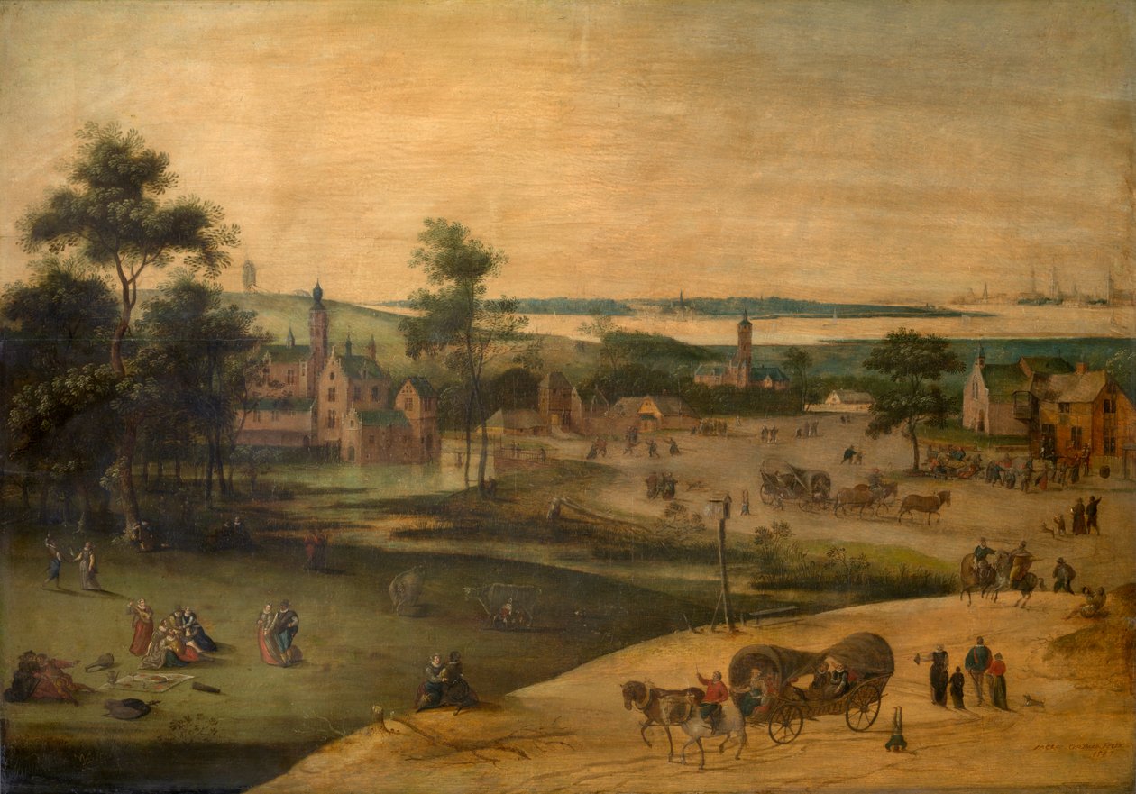 Falu a Schelde partján alkotó: Jacob Grimmer