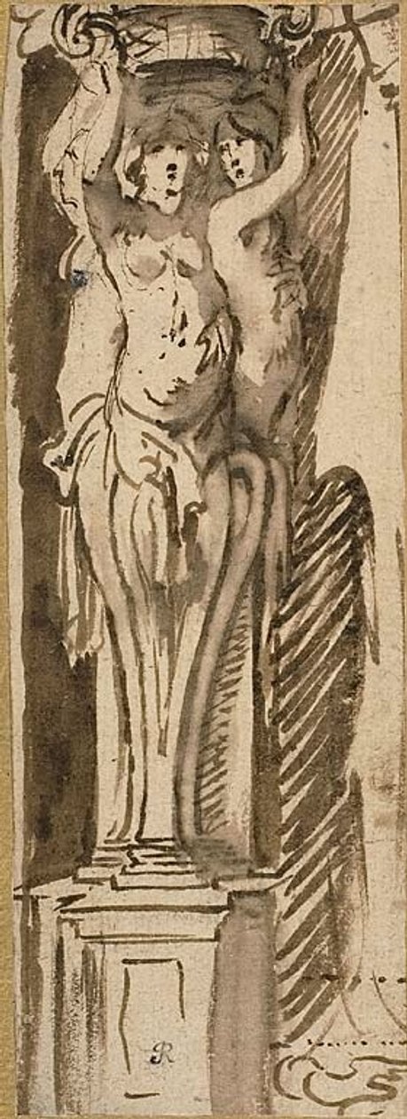 Három kariatidák támogatása egy kosárban alkotó: Jacob Jordaens