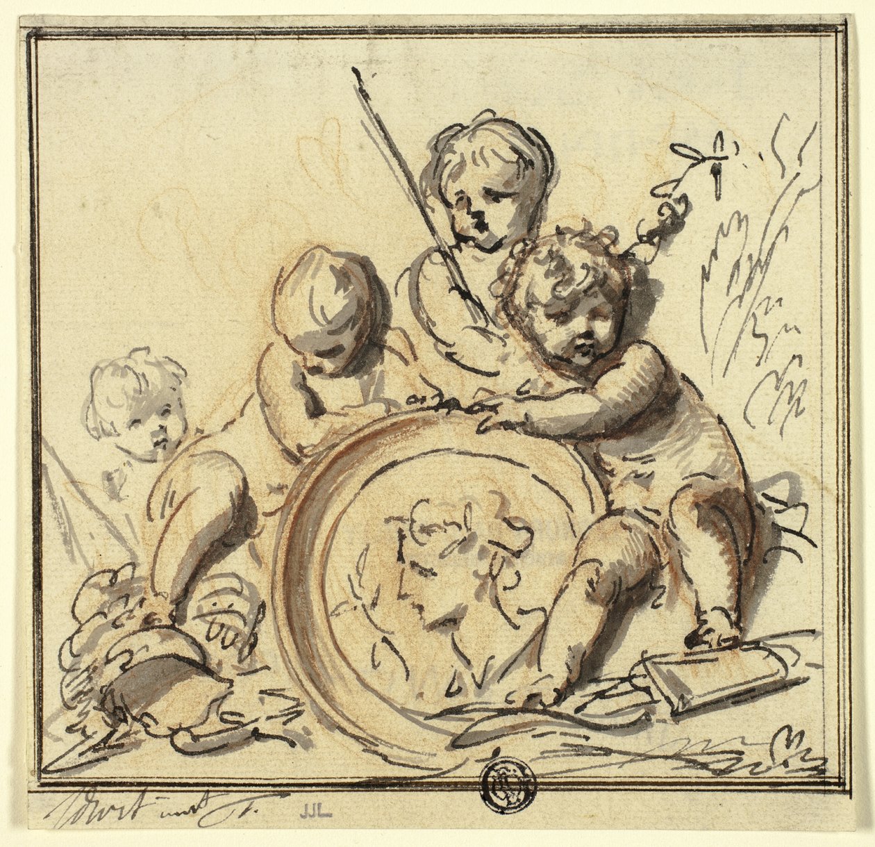 Putti medállal alkotó: Jacob de Wit