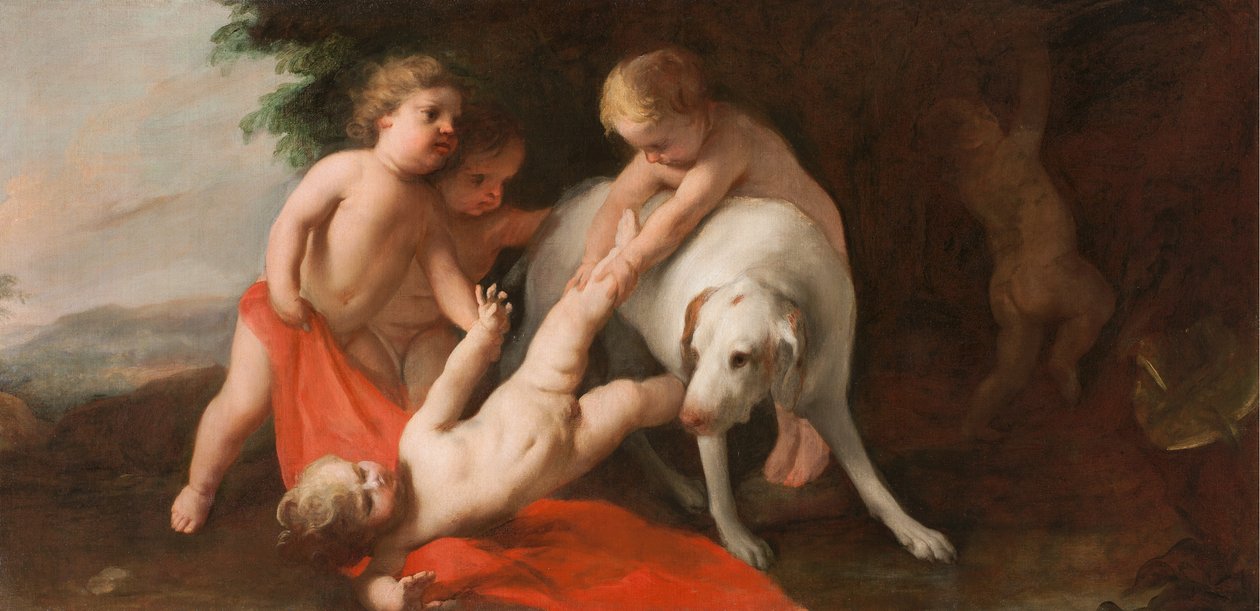 Putti kutyával játszik alkotó: Jacopo Amigoni