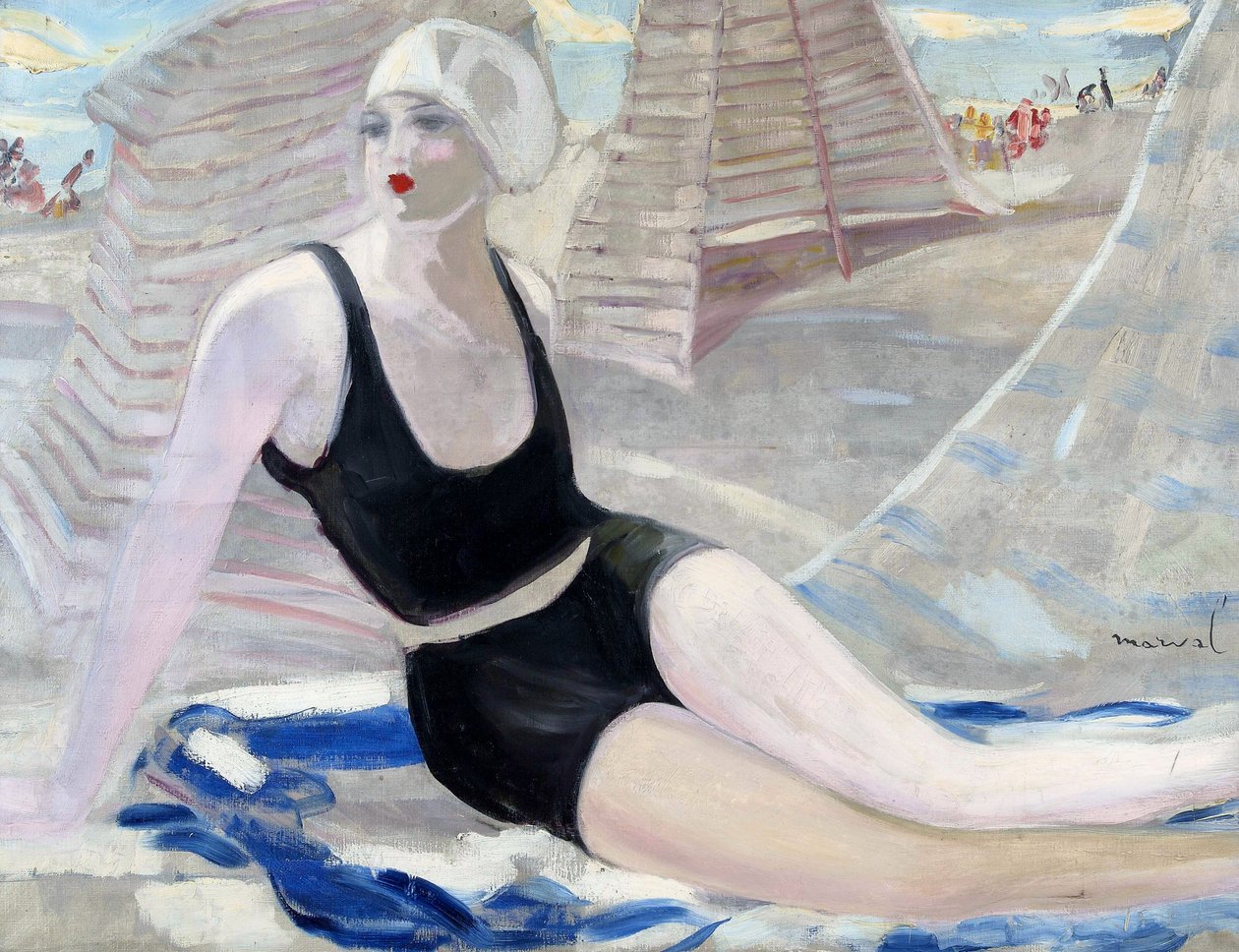 Fürdős fekete fürdőruhában alkotó: Jacqueline Marval