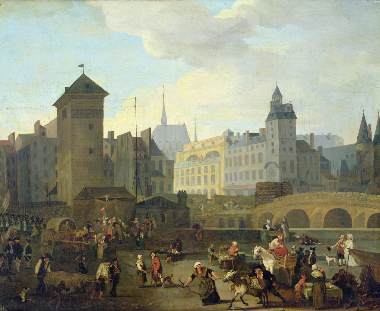 Quai de Gesvres, a Palais és a Notre Dame szivattyú, 1791 körül alkotó: Jacques Albert Senave