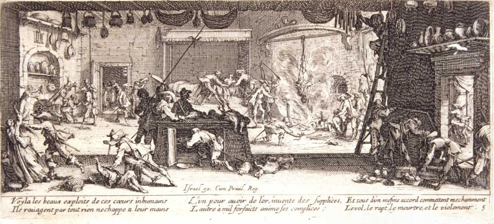 A fosztogatás Les miseres et les mal-heures de la guerre, pl. 5 alkotó: Jacques Callot