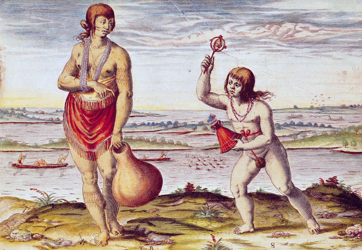 Egy nemesasszony Pomeioocból, az "Admiranda Narratio..."-ból, Theodore de Bry metszet (1528-88) 1585-88 d metszet) alkotó: Jacques Le Moyne