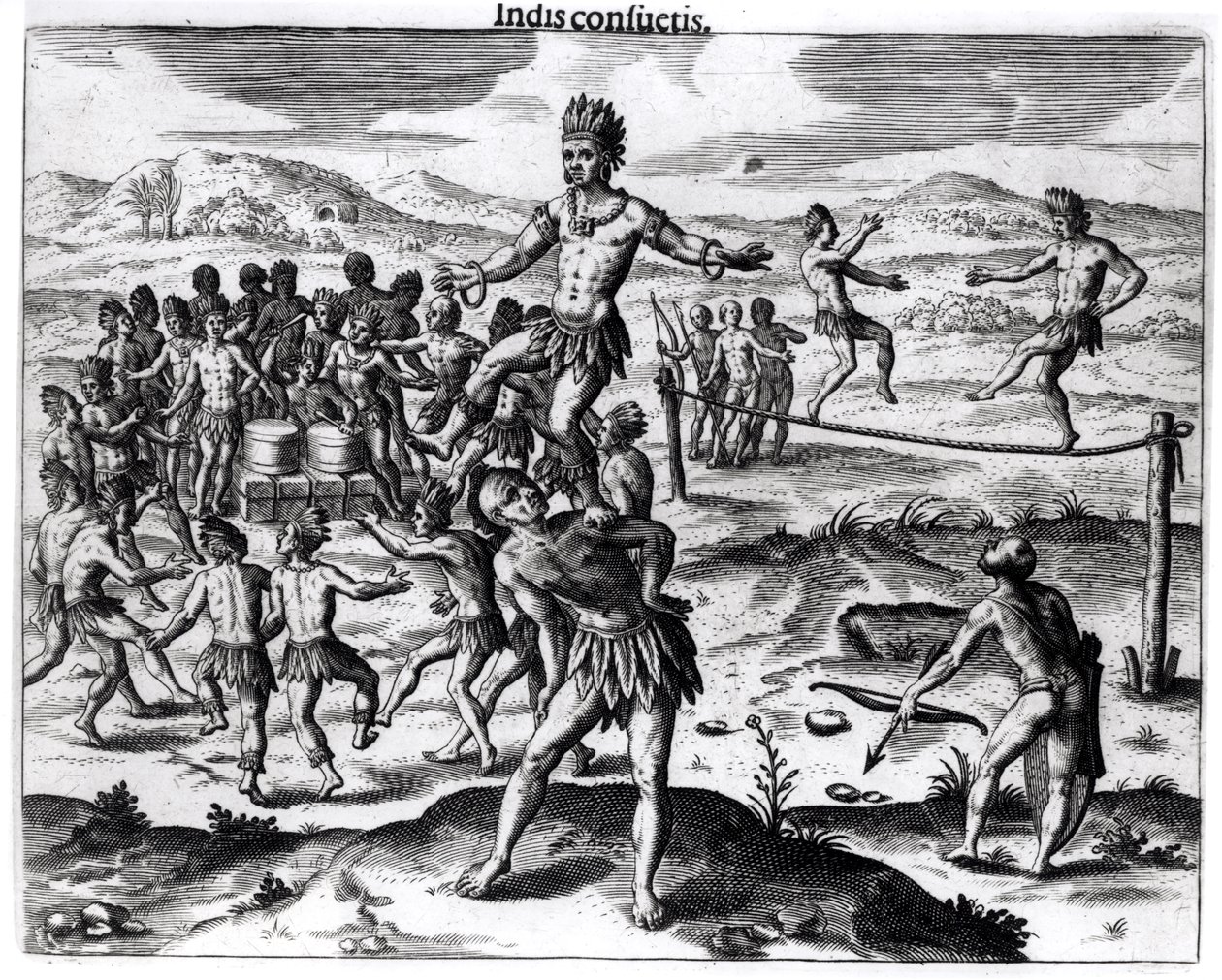 Különféle indiai játékok, az "Americae"-ből, 1602, vésette Theodore de Bry (1528-98) alkotó: Jacques Le Moyne