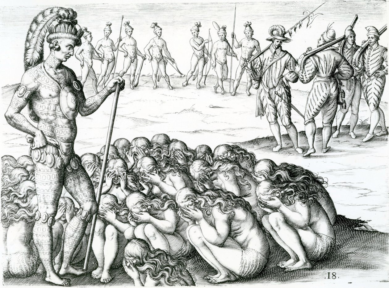 morbo sublati postulata a Rege, illusztráció a Brevis narratio eorvm qvae in Florida Americae provicia Gallis acciderunt 1591-ből származik. alkotó: Jacques Le Moyne