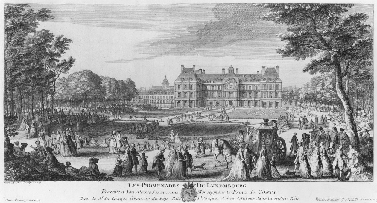 Séta a luxemburgi kertekben, 1729 alkotó: Jacques Rigaud