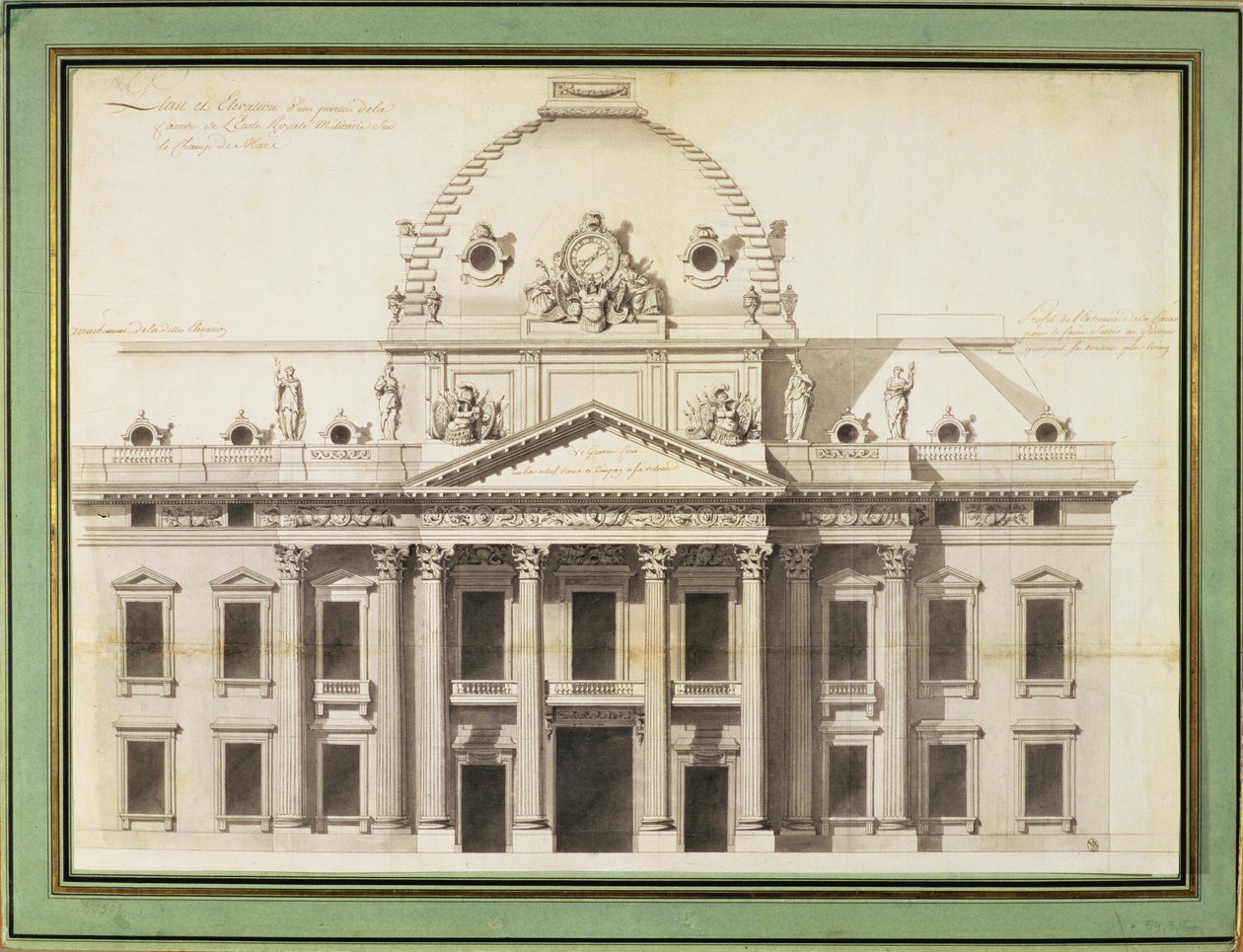 Tervezés az Ecole Militaire számára, Párizs, 1751 (toll, ecset, tinta) alkotó: Jacques Ange Gabriel