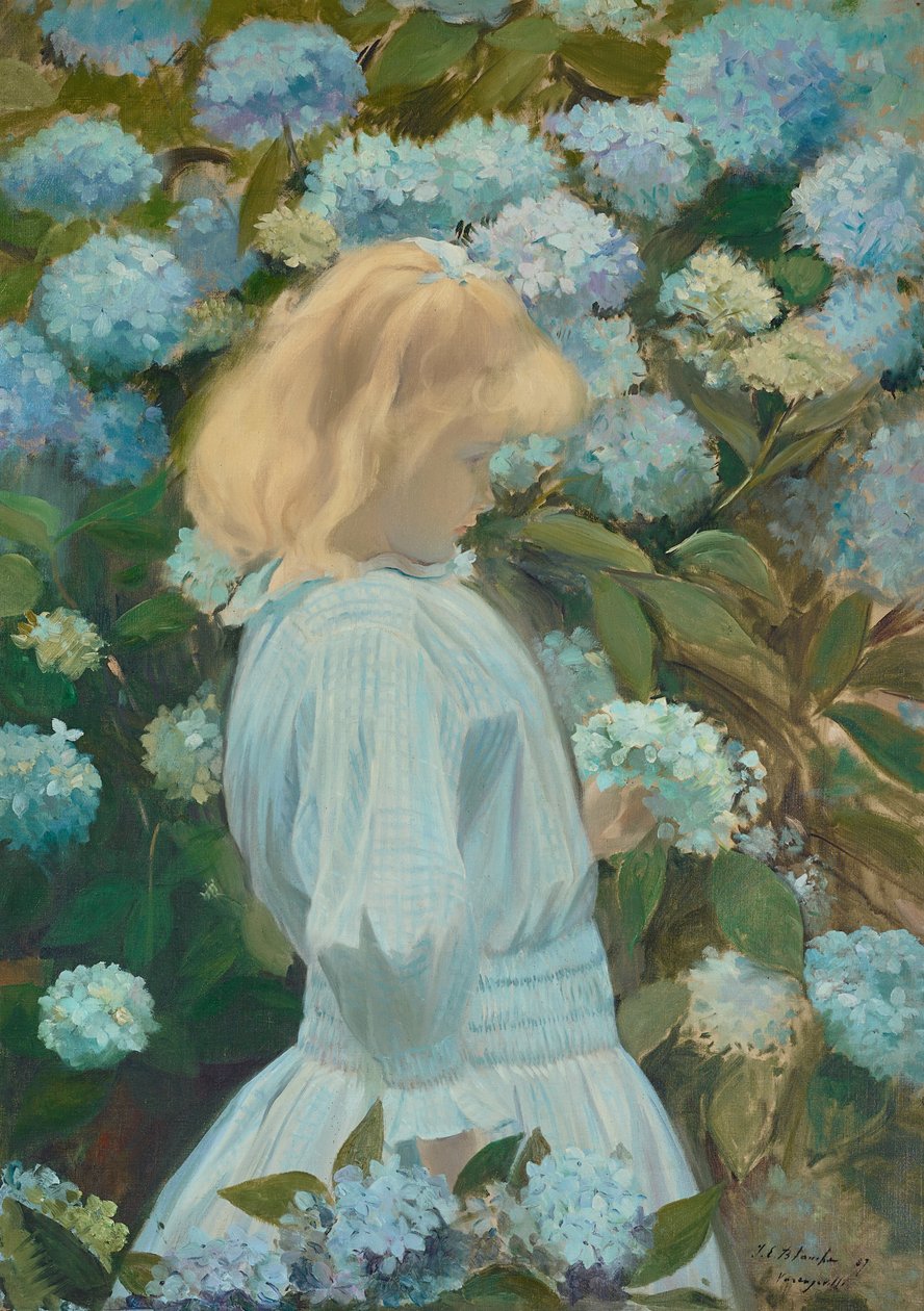 Fiatal lány hortensiával alkotó: Jacques Emile Blanche