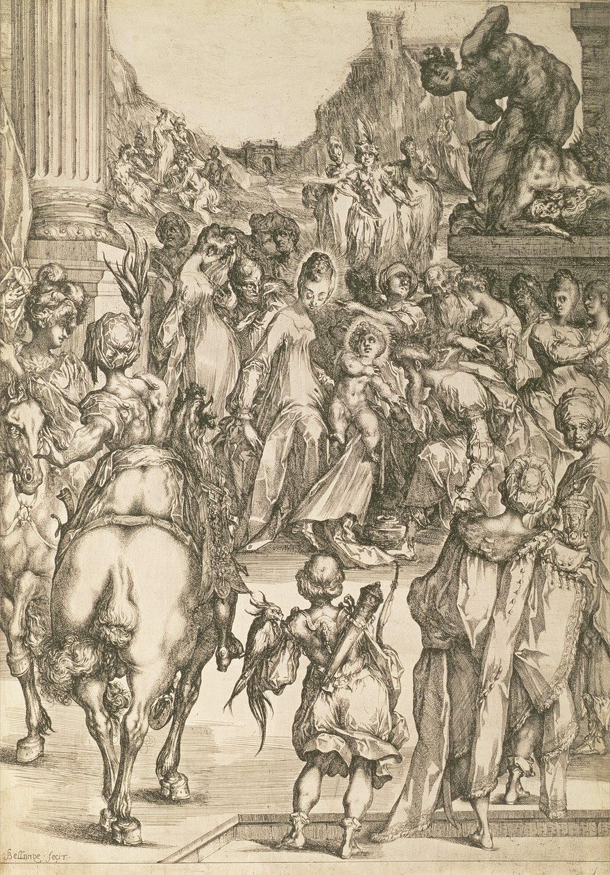 A mágusok imádása (rézkarc) alkotó: Jacques Bellange