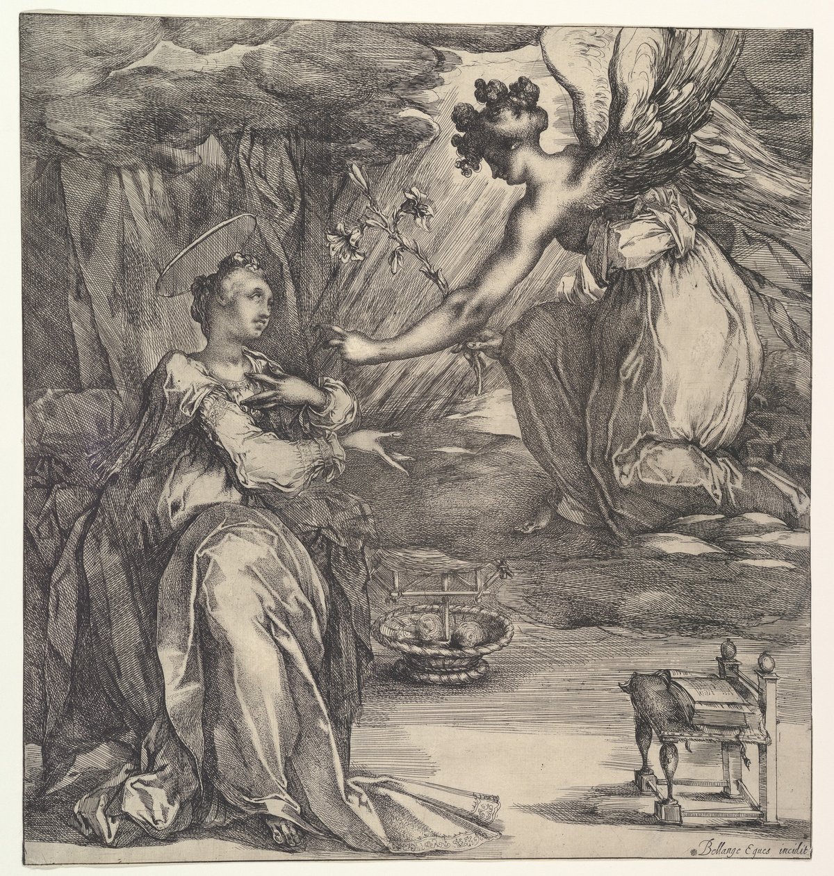 Az Angyali üdvözlet. alkotó: Jacques Bellange