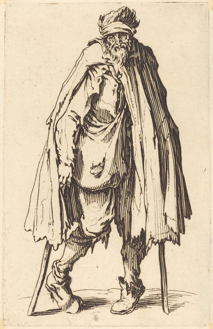 Koldus mankóval és zsákkal alkotó: Jacques Callot