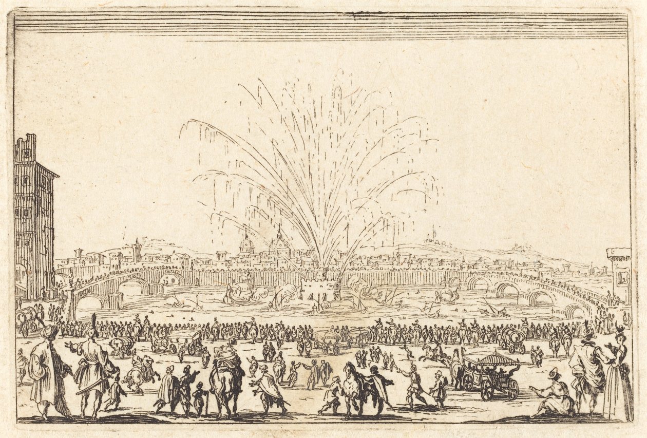 Tűzijáték az Arnón, Firenzében alkotó: Jacques Callot