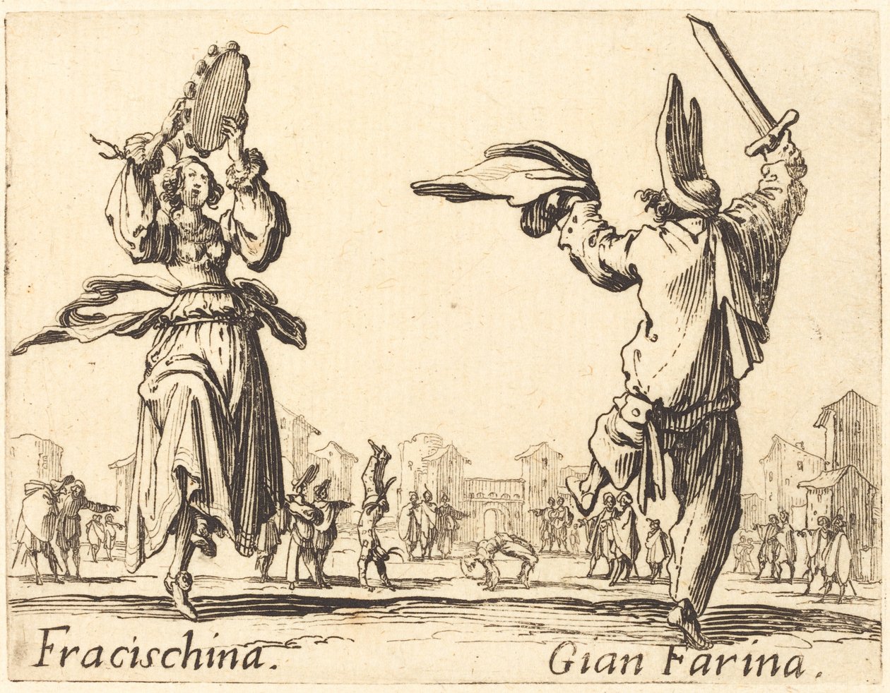 Fracischina és Gian Farina, c. 1622. alkotó: Jacques Callot