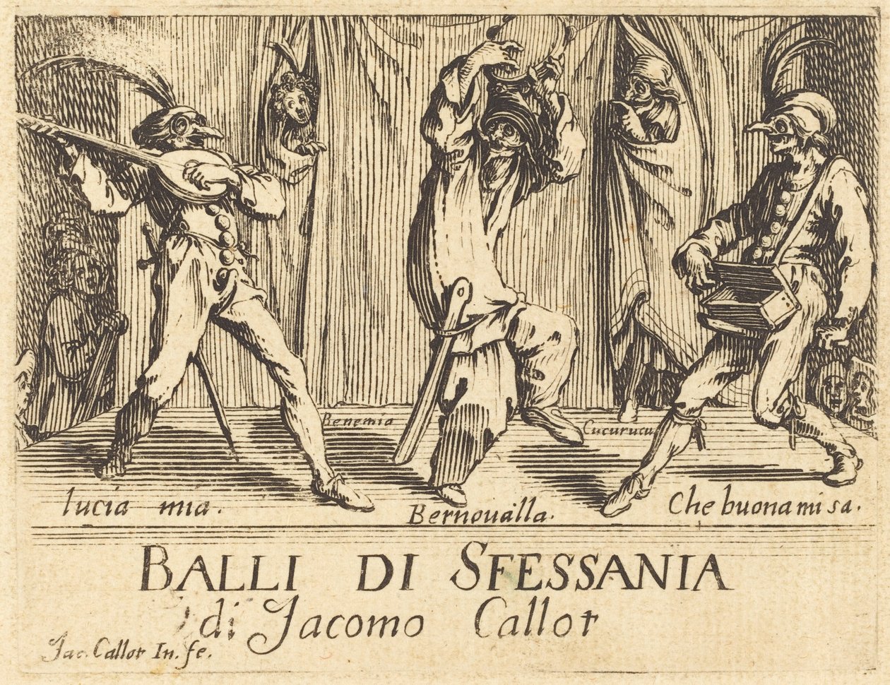 A "Balli di Sfessania" előlapja alkotó: Jacques Callot