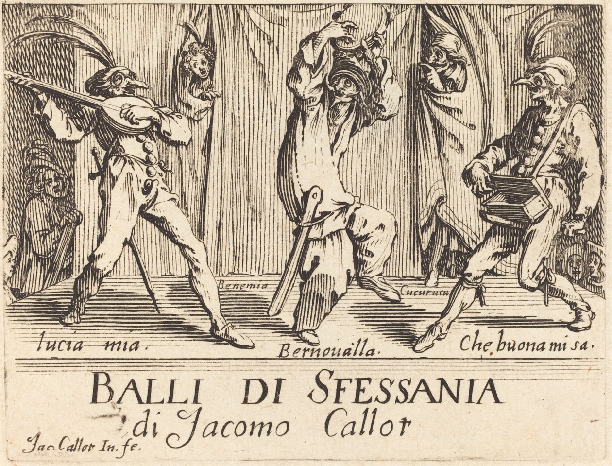 A "Balli di Sfessania" előlapja alkotó: Jacques Callot
