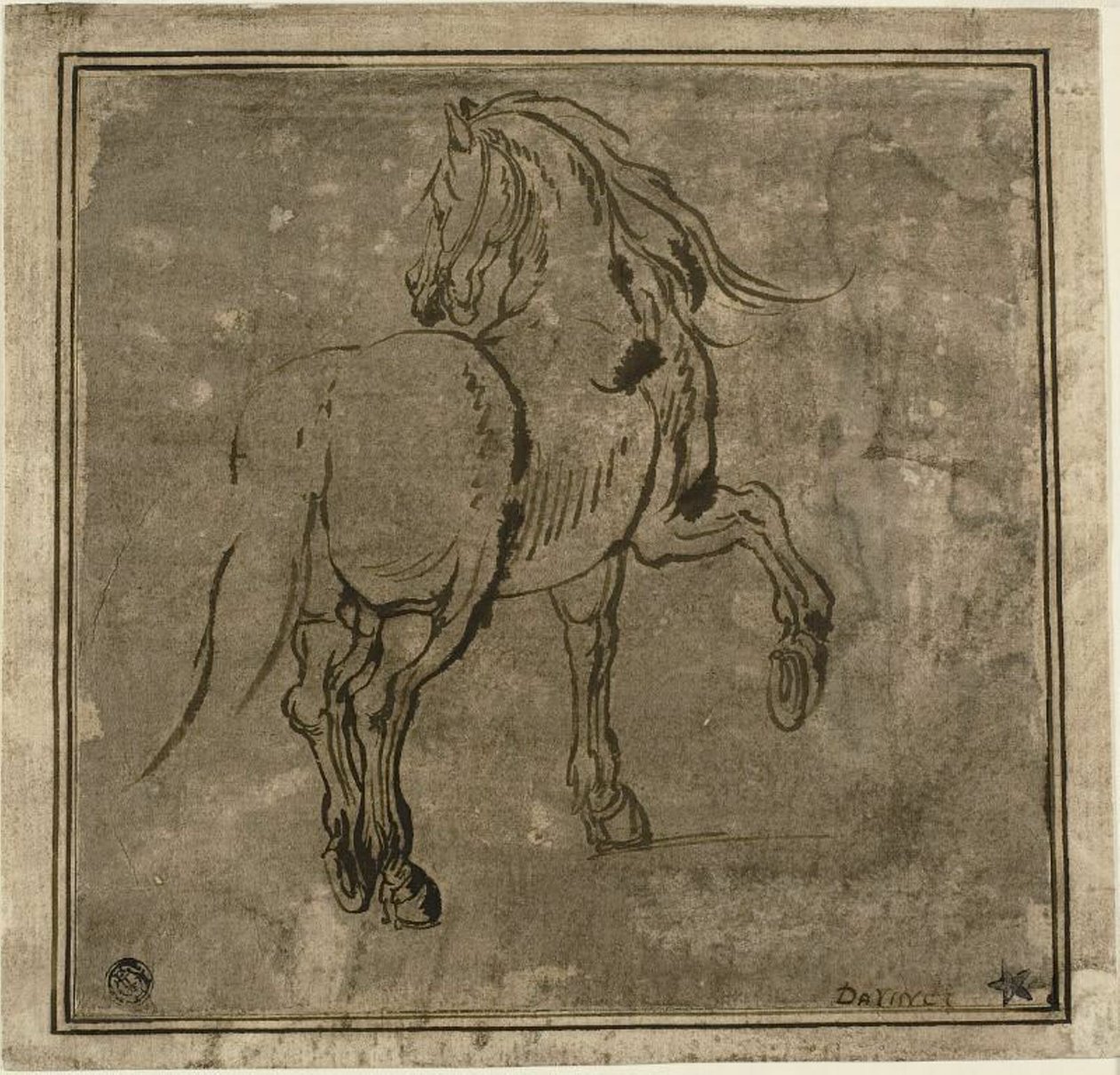 Ló, háromnegyed hátulról nézve alkotó: Jacques Callot