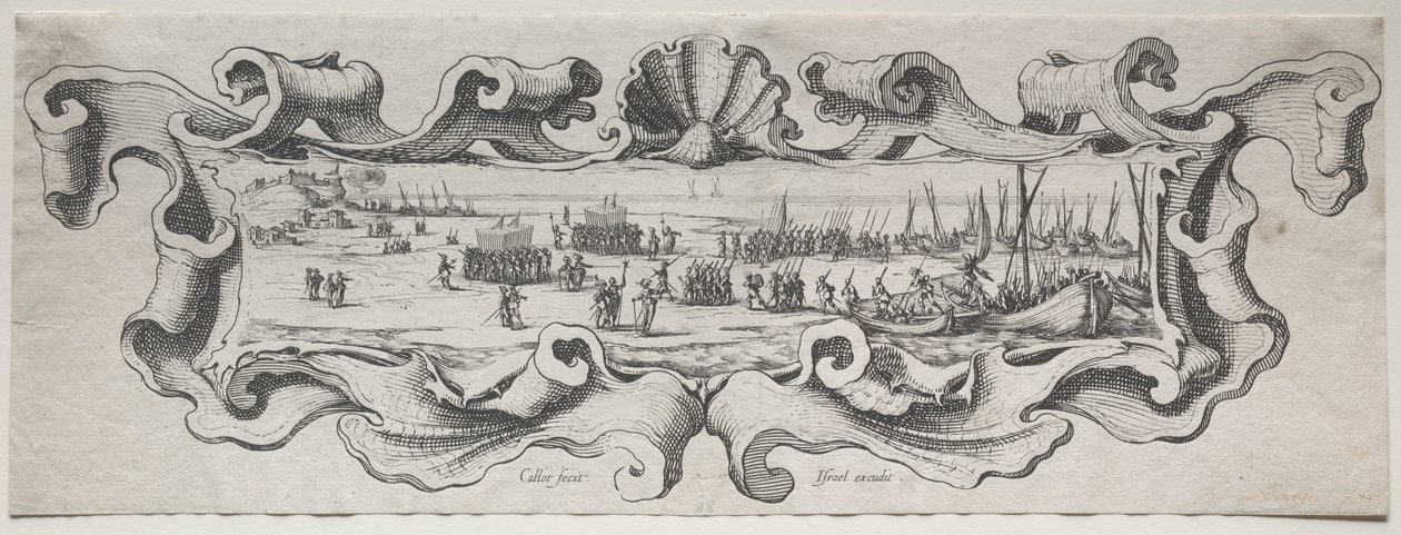 A csapatok partraszállása. alkotó: Jacques Callot