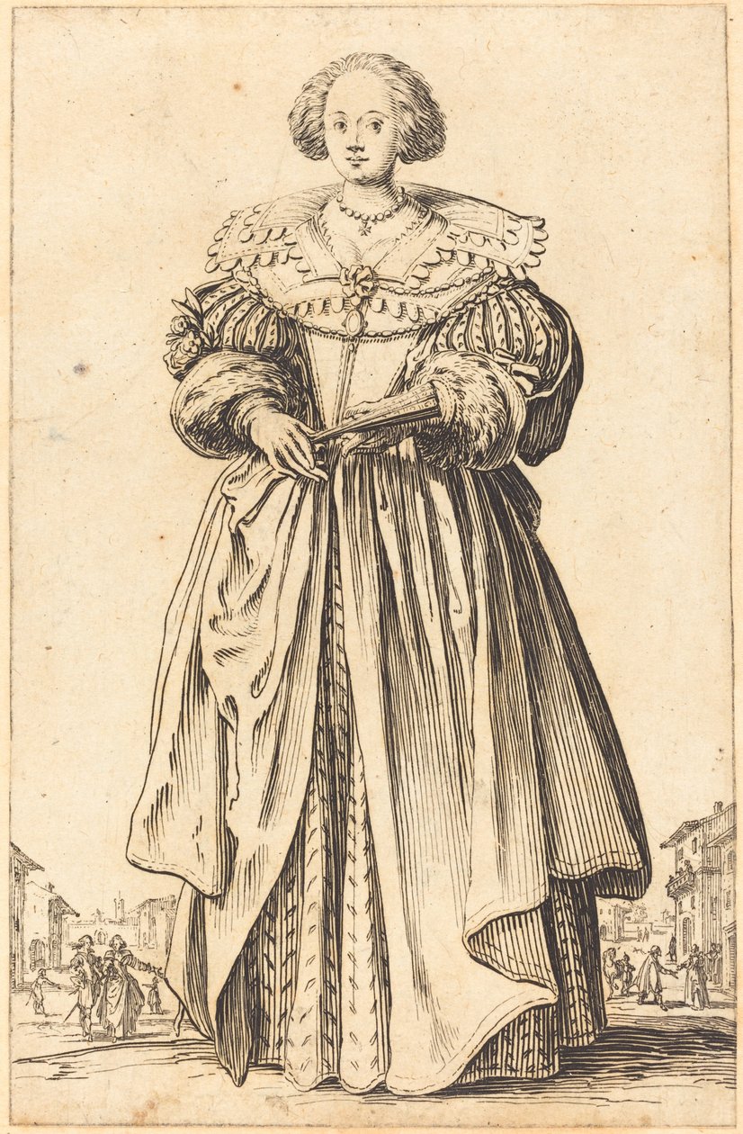 Nemes nő legyezővel alkotó: Jacques Callot
