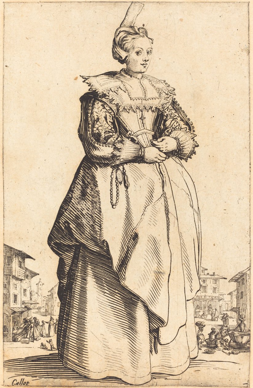 Nemes nő kis kalappal alkotó: Jacques Callot