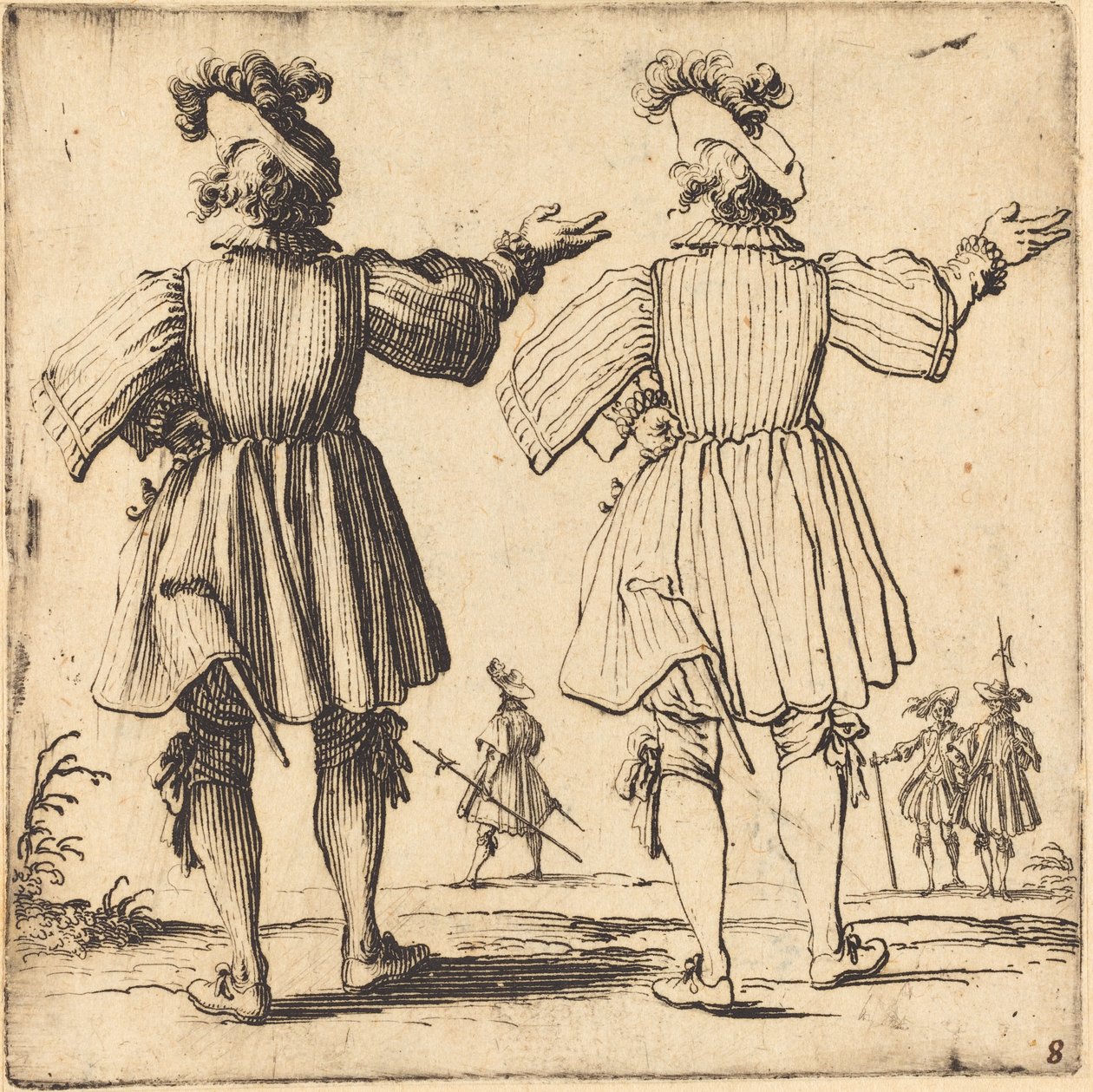 Tiszt tollassal, hátulról nézve alkotó: Jacques Callot