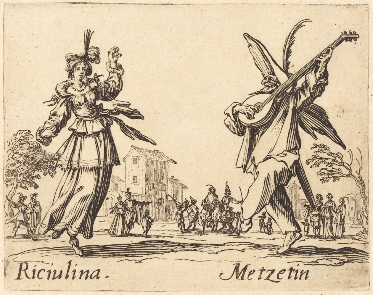 Riciulina és Metzetin, c. 1622. alkotó: Jacques Callot
