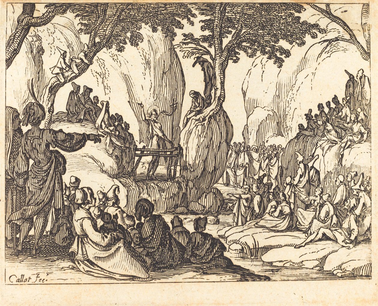 Szent János prédikál a sivatagban. alkotó: Jacques Callot