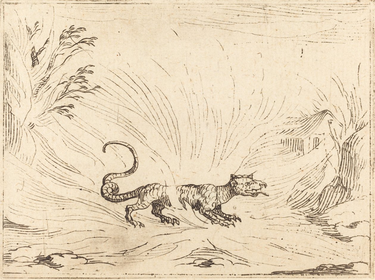 Szalamandra Lángokkal körülvéve. alkotó: Jacques Callot