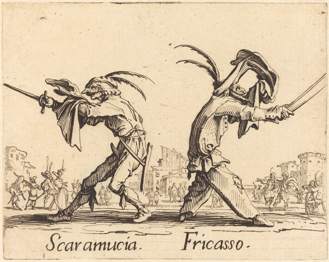 Scaramucia és Fricasso alkotó: Jacques Callot
