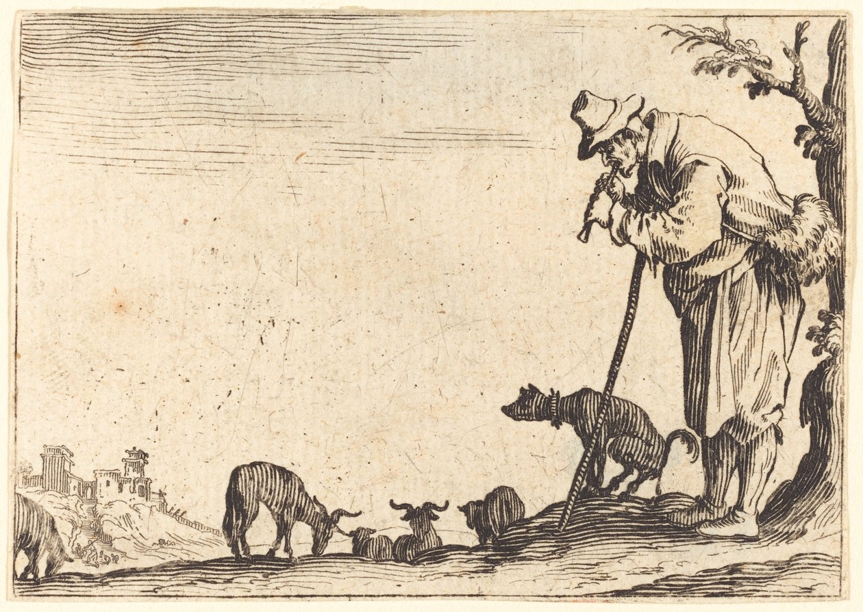 Furulyázó juhász alkotó: Jacques Callot