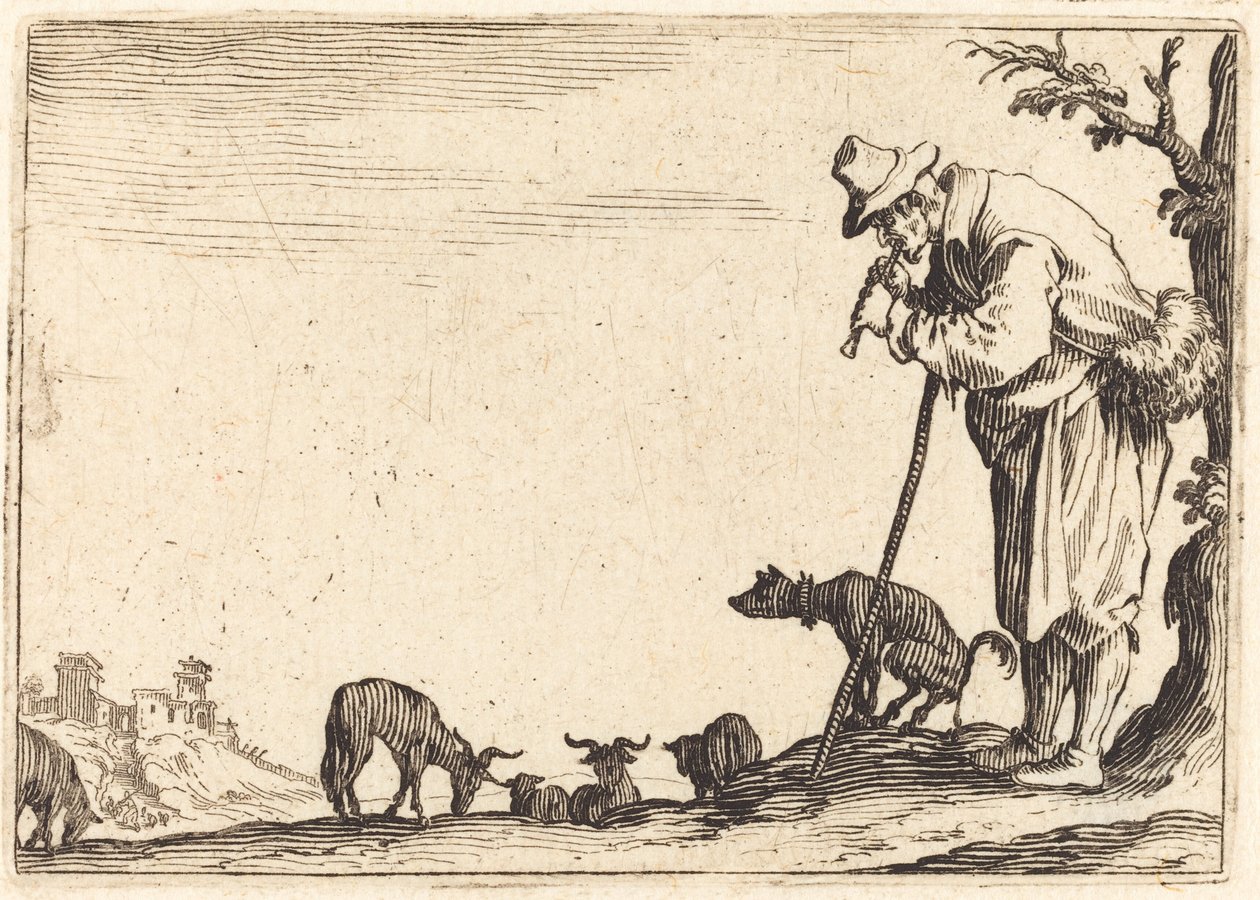 Furulyázó juhász alkotó: Jacques Callot